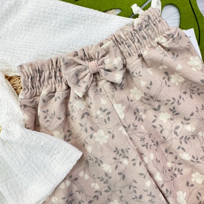  Conj. Batinha Manga Longa Anarruga Três Laços e Calça Floral - Areia